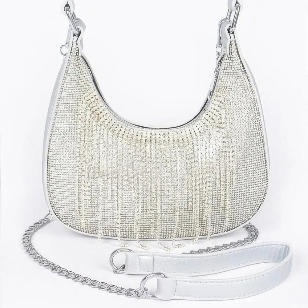 Hot Fix Stones Rhinestones Fringe Hobo Bag
